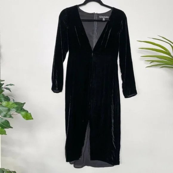 For Love & Lemons Collette Midi Velvet Black V-neck Elegant Dress - Picture 2 of 4